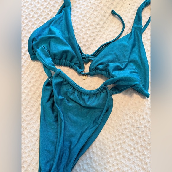 Teal Triangle Ruched Bikini Set Size Small - Picture 9 of 10
